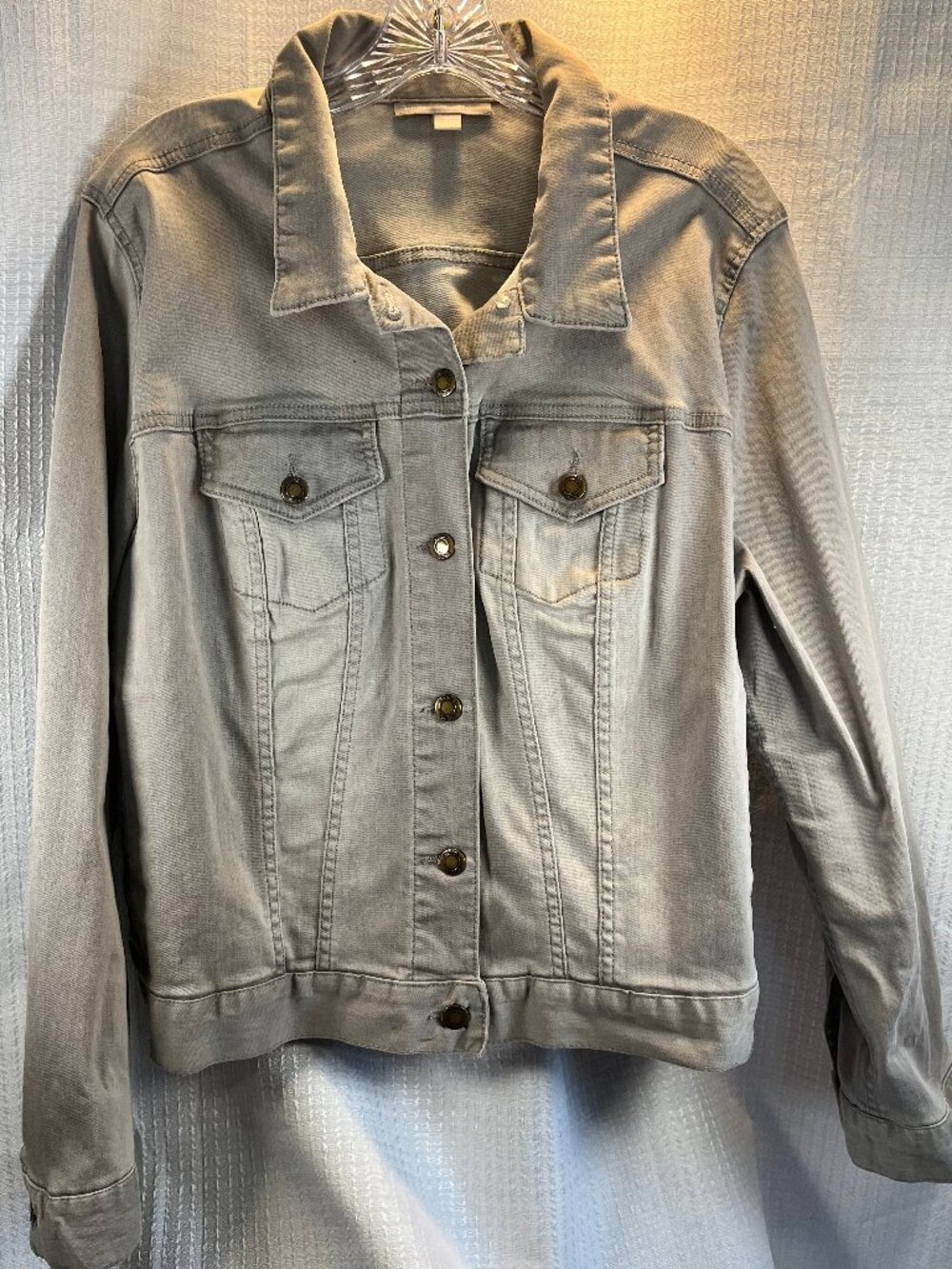 Woman Within Stretch Denim Jacket in Light Grey size 18W